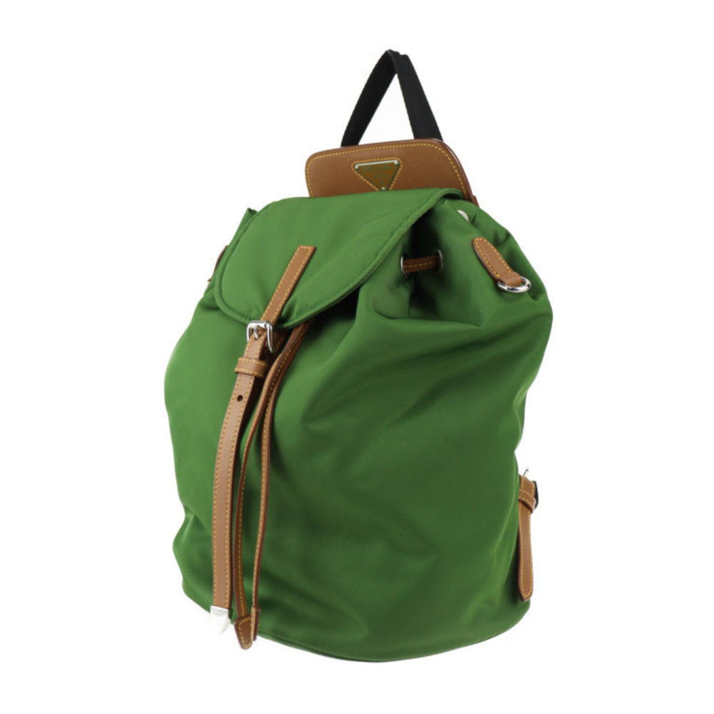 Prada Logo Backpack Plate Triangular Leather Gree… - image 1